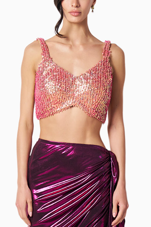 Tia Gold-Fuschia Blouse With Liquid Kaai Skirt