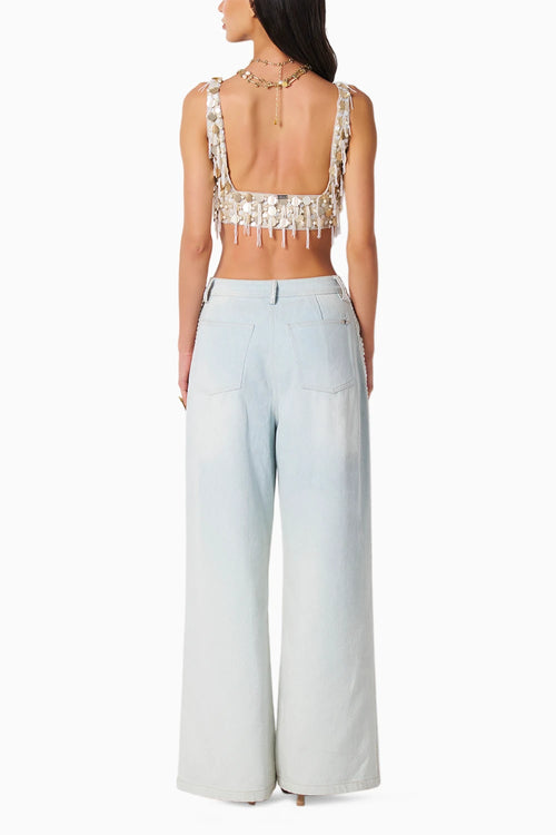 Shan Champagne Blouse With Aria Blue Jeans
