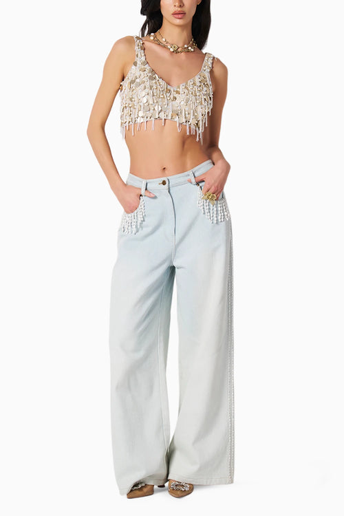 Shan Champagne Blouse With Aria Blue Jeans