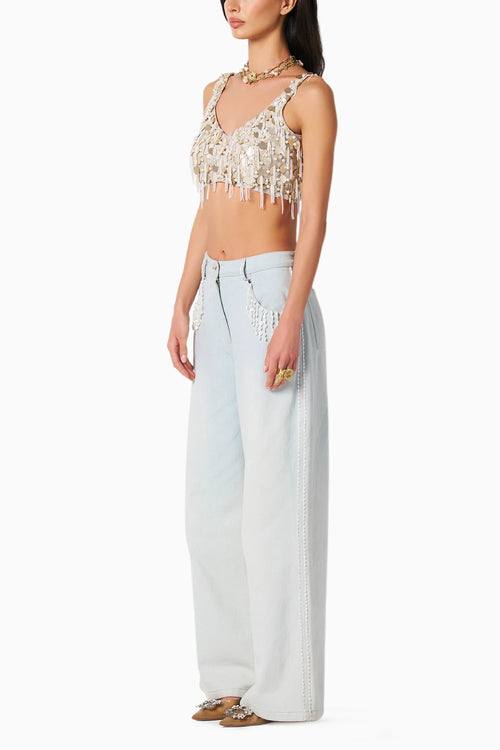 Shan Champagne Blouse With Aria Blue Jeans