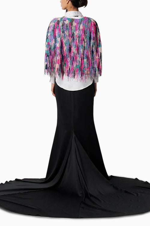Rainbow Beaded Fringe Cape With Anaya Skirt