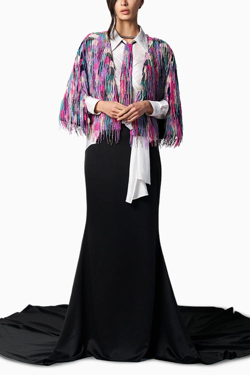 Rainbow Beaded Fringe Cape With Anaya Skirt