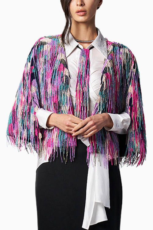 Rainbow Beaded Fringe Cape With Anaya Skirt
