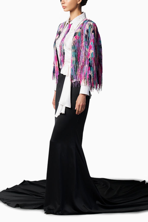 Rainbow Beaded Fringe Cape With Anaya Skirt