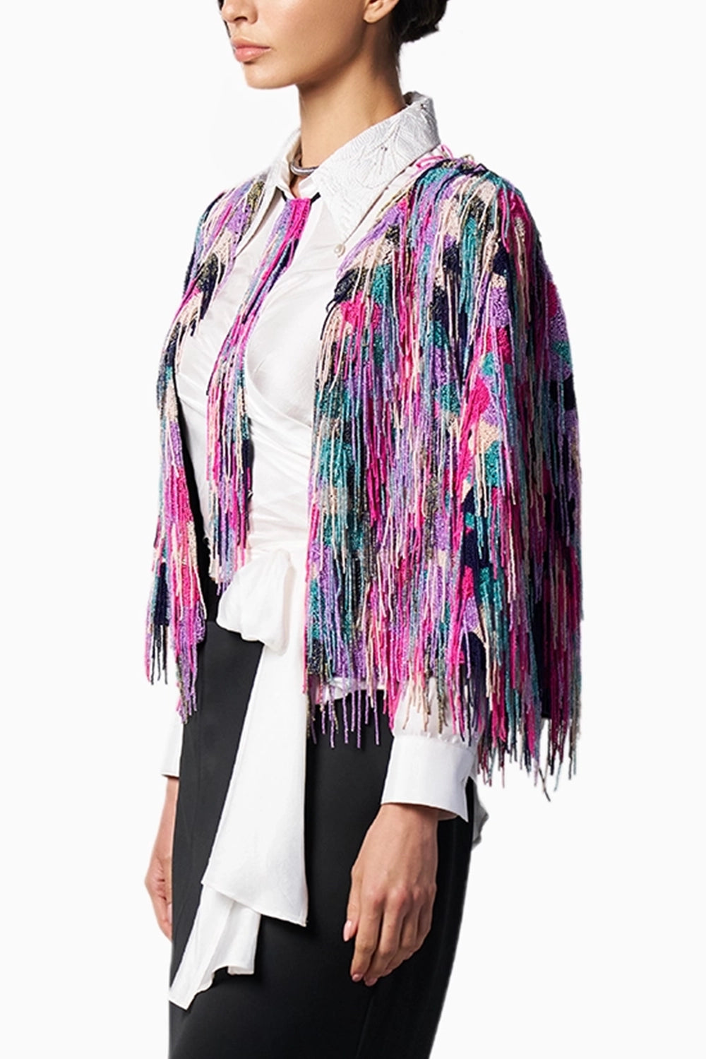 Rainbow Beaded Fringe Cape