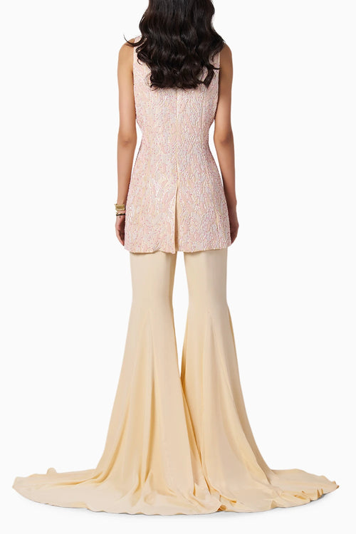 River Peach Jacket With Sharara Peach Pants