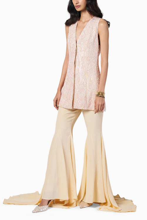River Peach Jacket With Sharara Peach Pants