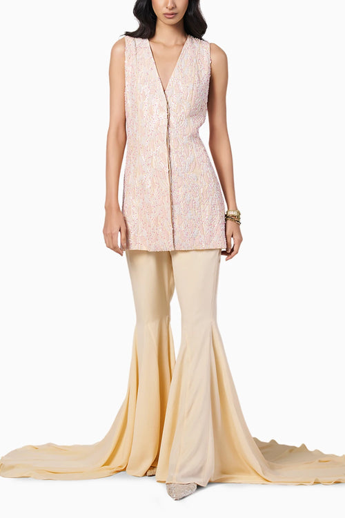 River Peach Jacket With Sharara Peach Pants