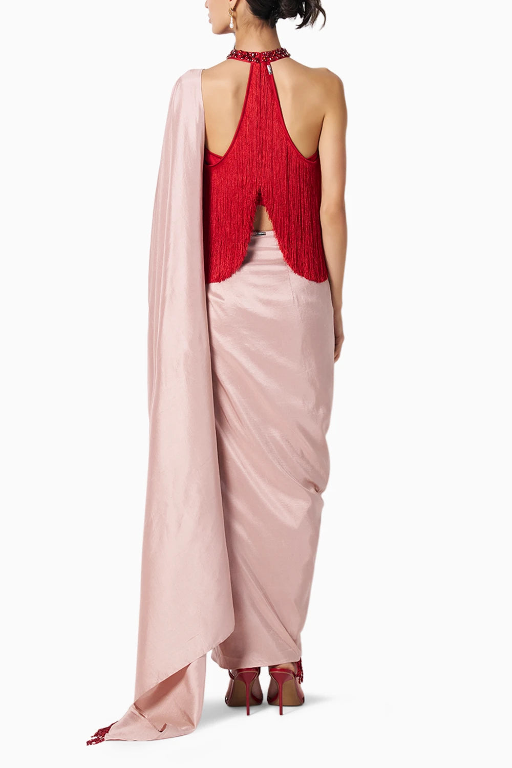 Masai Godet Beaded Pink-Red Sari
