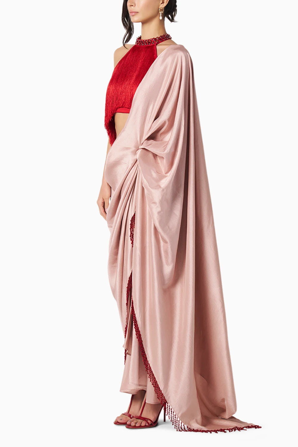Masai Godet Beaded Pink-Red Sari