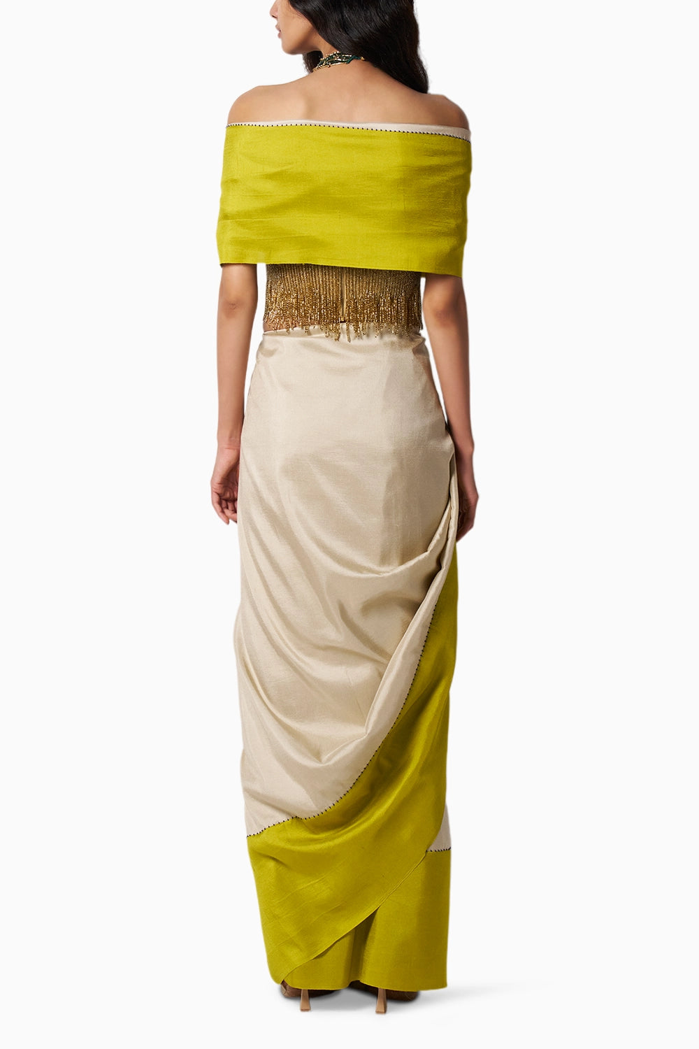 Kansha Champagne With Kelly Green Sari