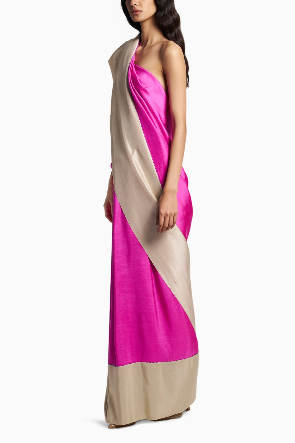 Kansha Fuschia With Champagne Sari