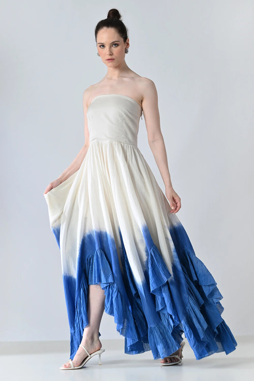White And Blue Ombre Off Shoulder Dress