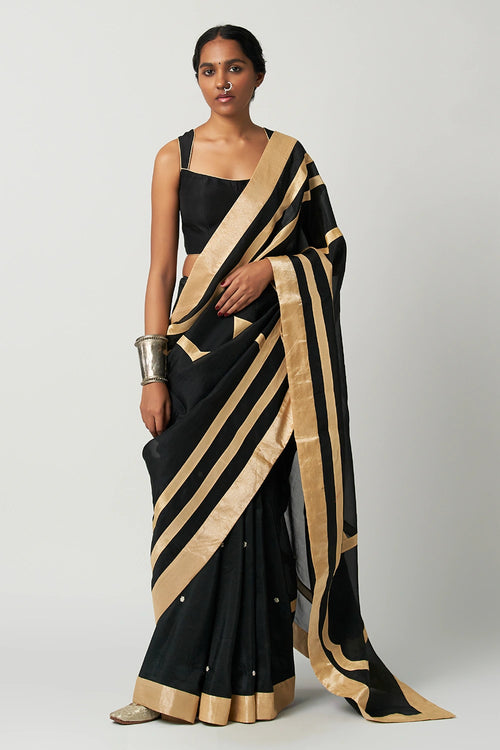Surma Mehrabiya Applique Silk Saree Set