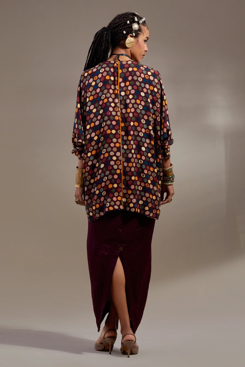 Jamuni Anka Kuru Trapeze Kurta With Solid Drape Trousers