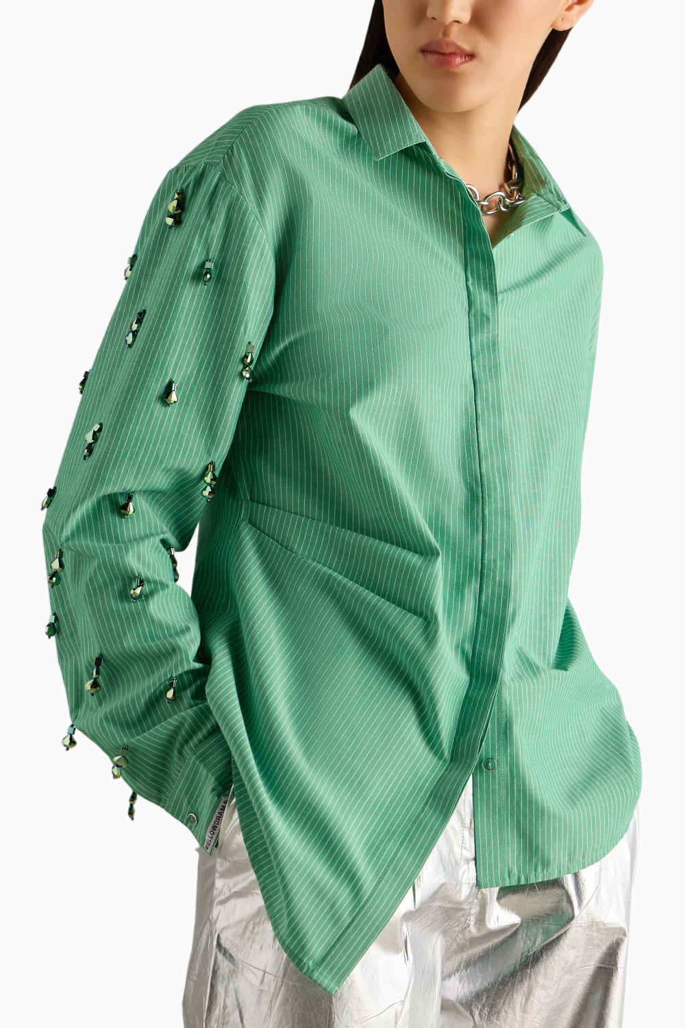 Green Stripe Asymmetrical Shirt