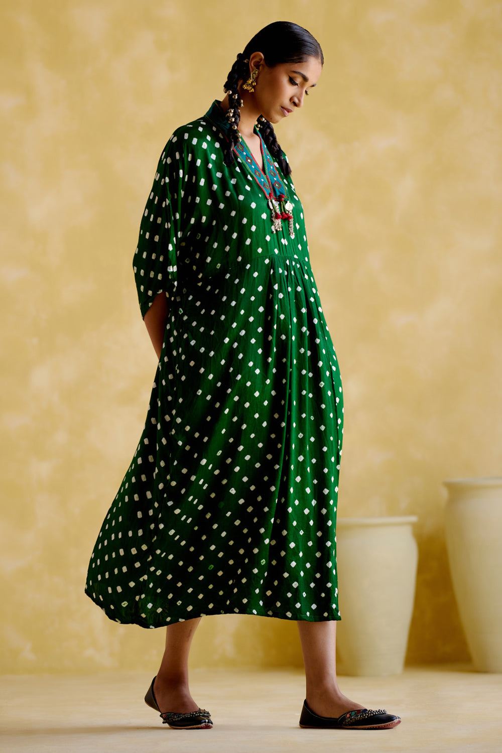 Devadarsana Green Handcrafted Kaftan