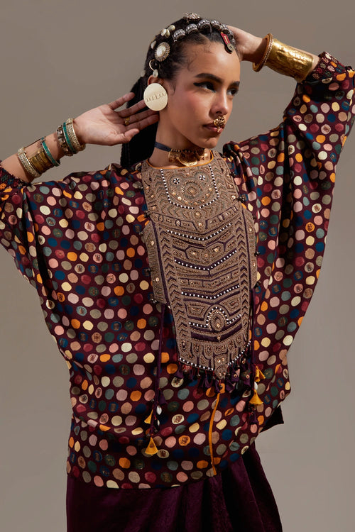 Jamuni Anka Kuru Trapeze Kurta With Solid Drape Trousers