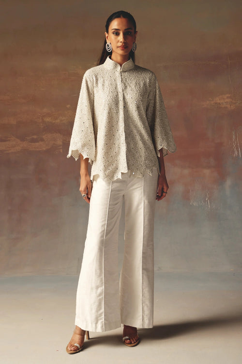 White Jacket with Scallop with Bellbottoms