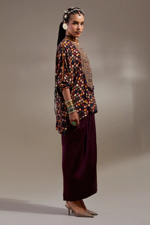 Jamuni Anka Kuru Trapeze Kurta With Solid Drape Trousers