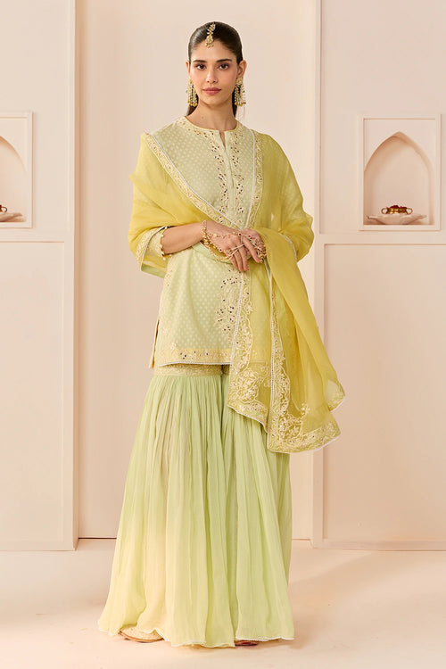 Yasneen Mint Green Short Kurta with Garara and Dupatta