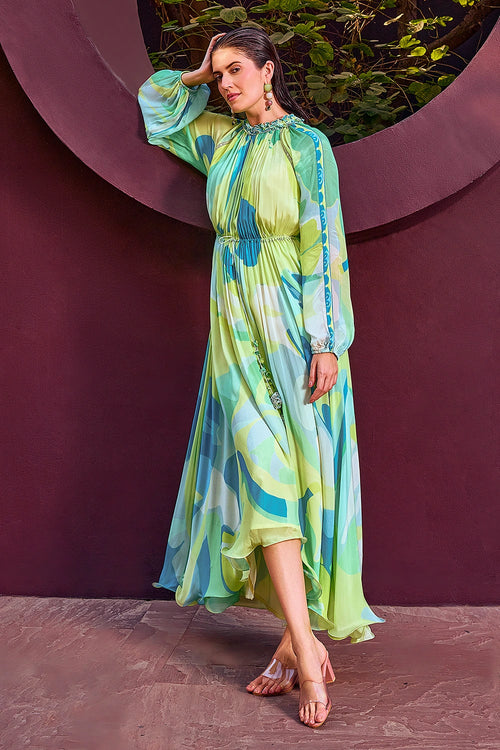 Green Abstract Geo Dress