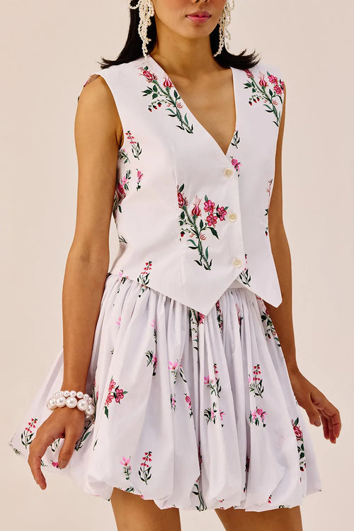 White Floral Printed Vest Top