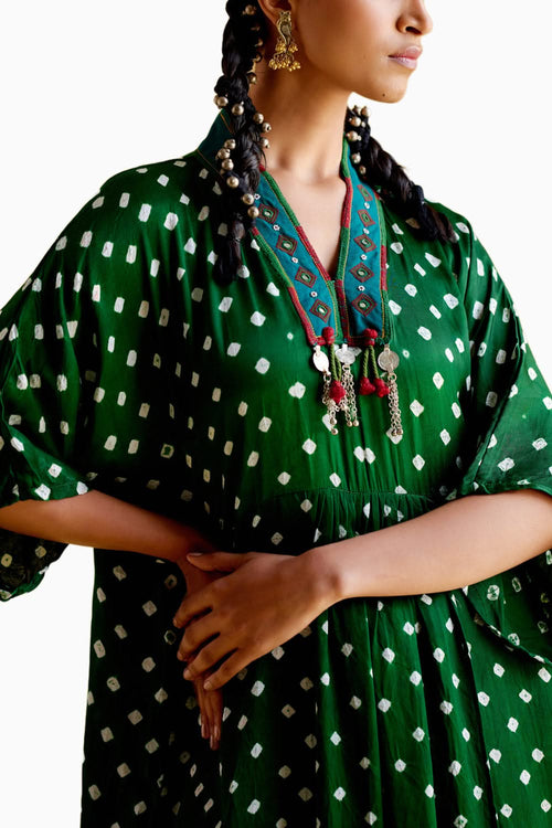 Devadarsana Green Handcrafted Kaftan