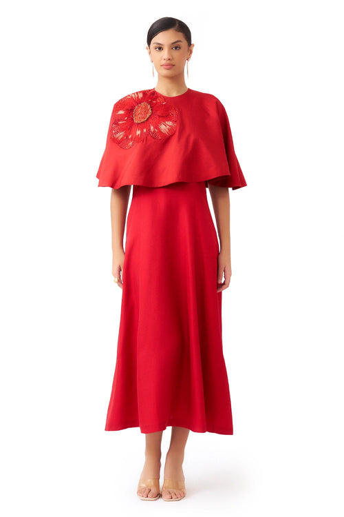 Poppy Rouge Dress with Cape