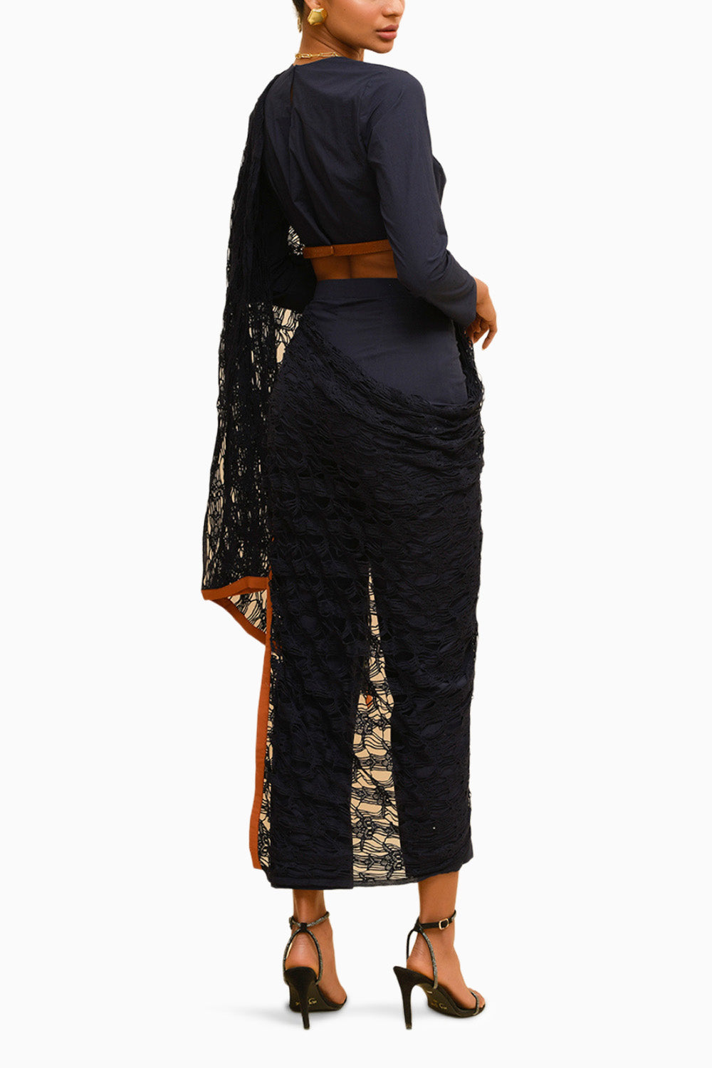 Mesh Drape Pant Saree Set