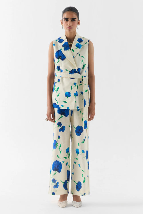 Moss Rose Sleeveless Blazer And Pants Set