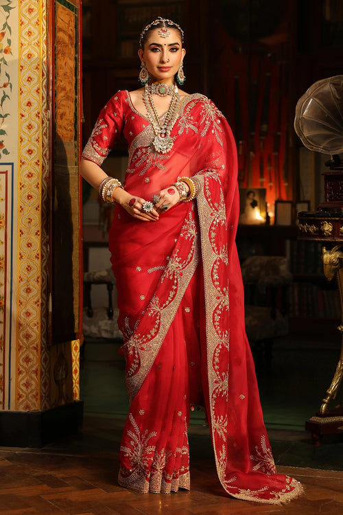 Ahista Red Zardosi Saree Set