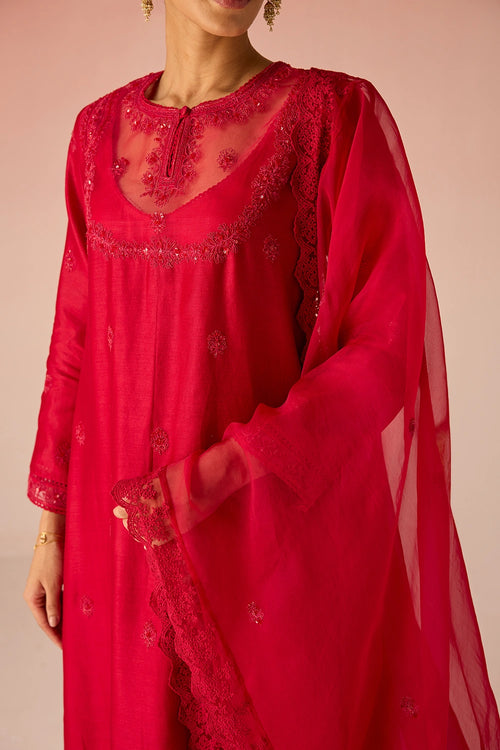 Gulaab Bahaara Chanderi Silk Kurta Set