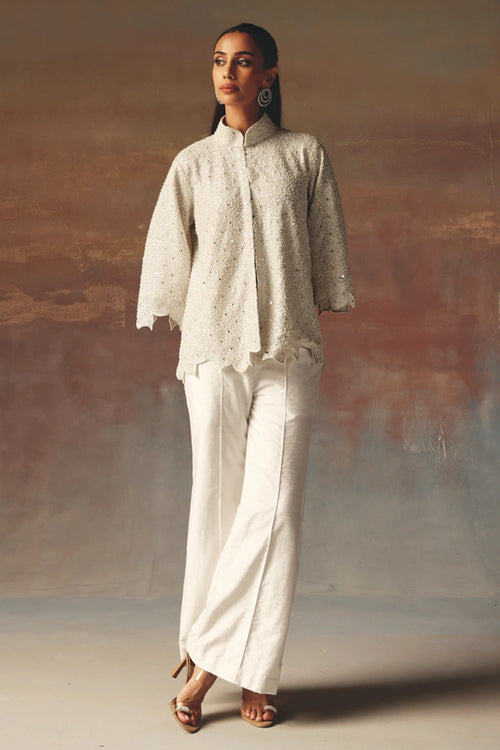 White Jacket with Scallop with Bellbottoms