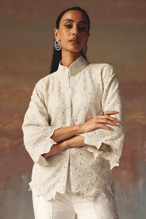 White Jacket with Scallop with Bellbottoms