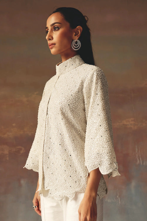 White Jacket with Scallop with Bellbottoms