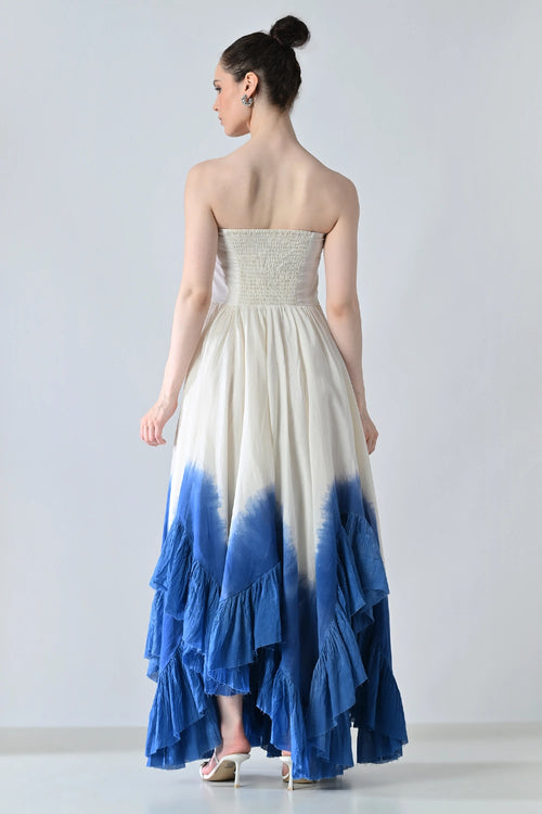 White And Blue Ombre Off Shoulder Dress