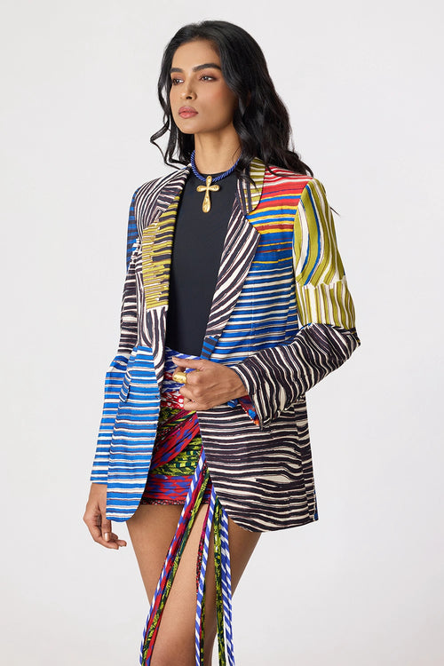 Rebekkah Blazer With Black Juana Bodysuit With Oakley Skirt
