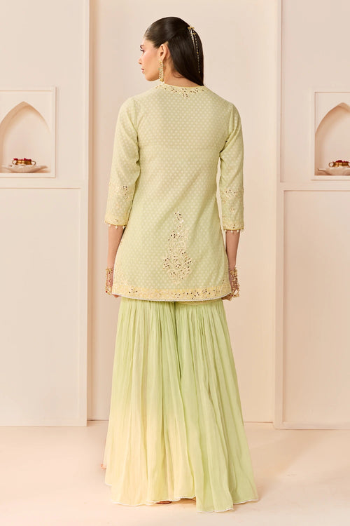 Yasneen Mint Green Short Kurta with Garara and Dupatta