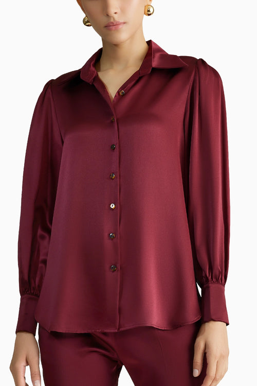 Burgundy Silk Bishop Sleeved Shirt