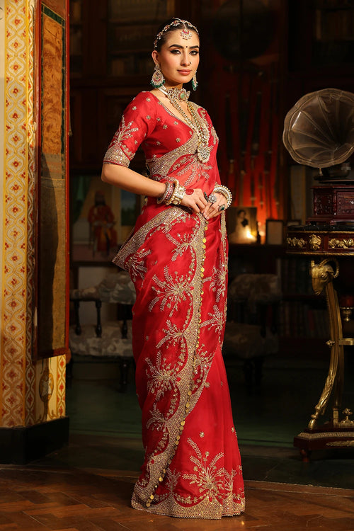 Ahista Red Zardosi Saree Set