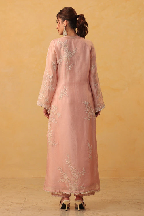 Vaayu Light Pink Jaal Straight Kurta Set