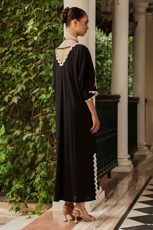 Honeycomb Embroidered Black Kaftan