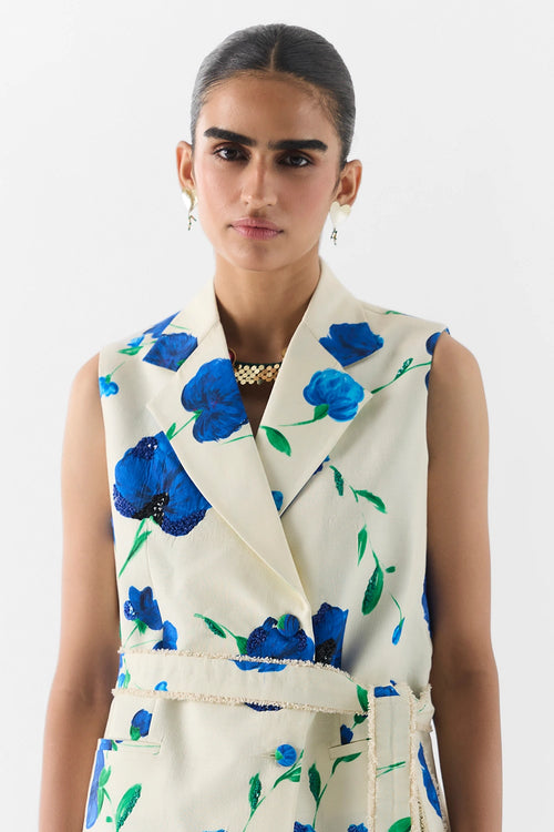 Moss Rose Sleeveless Blazer And Pants Set