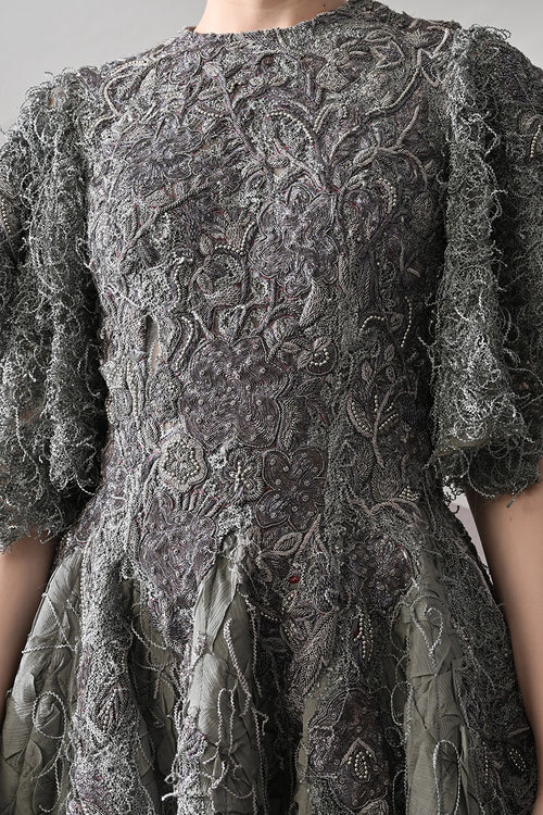 Grey Gown With Handworked Textural Embroidery