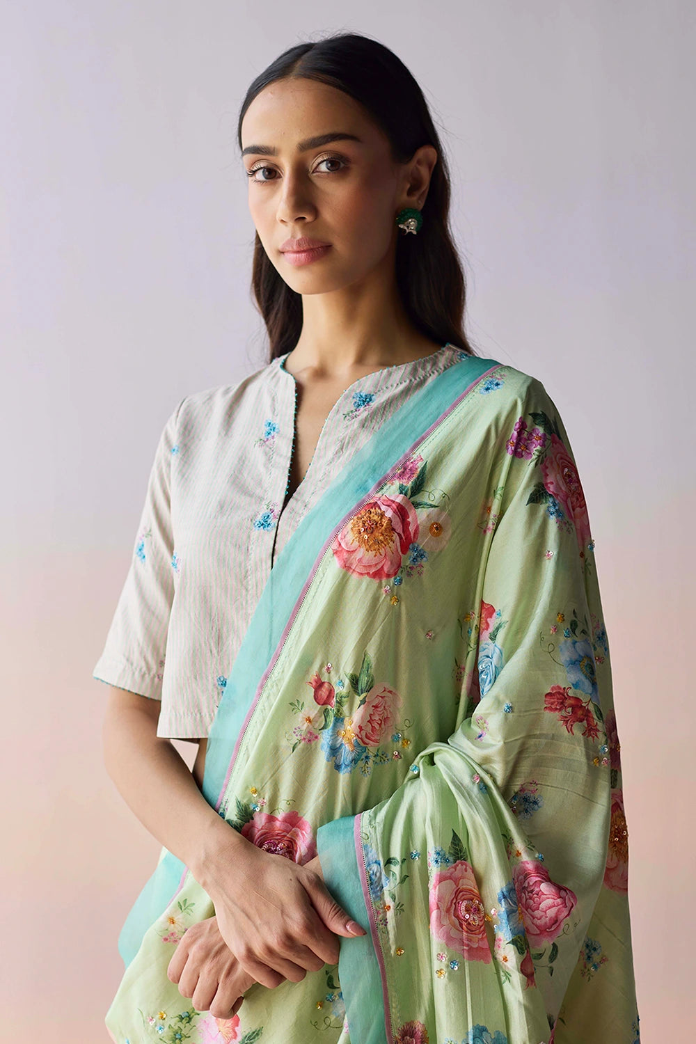 Kindred Petals Green Saree