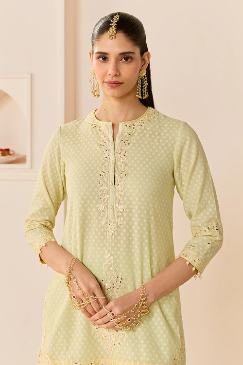 Yasneen Mint Green Short Kurta with Garara and Dupatta