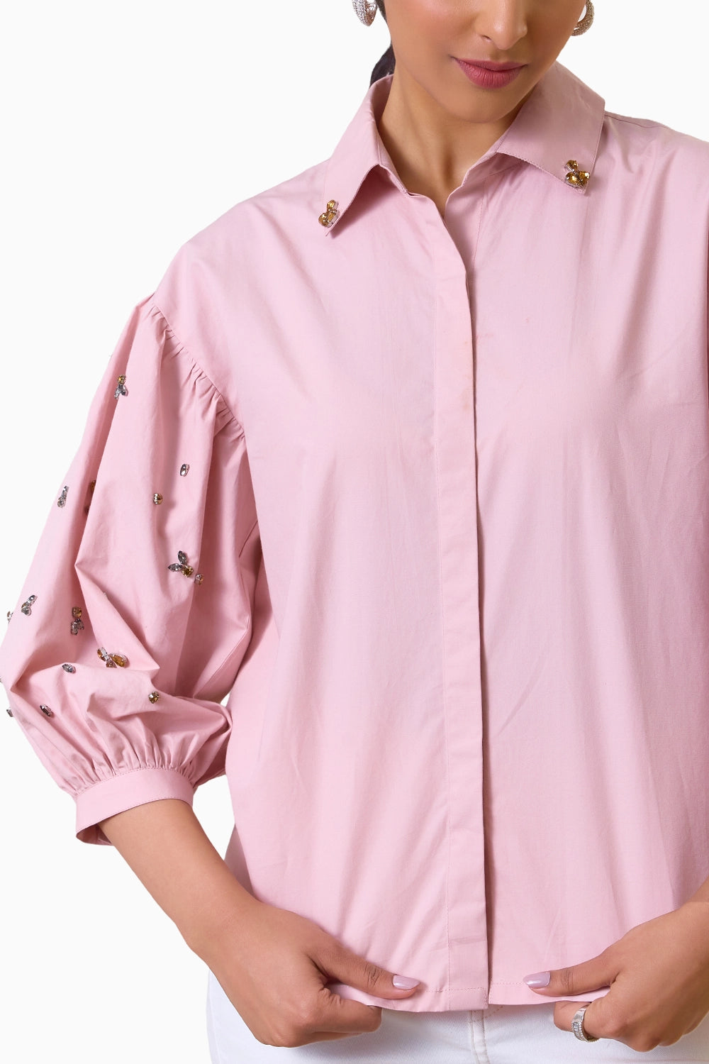 Blush Elegance Embellished Shirt