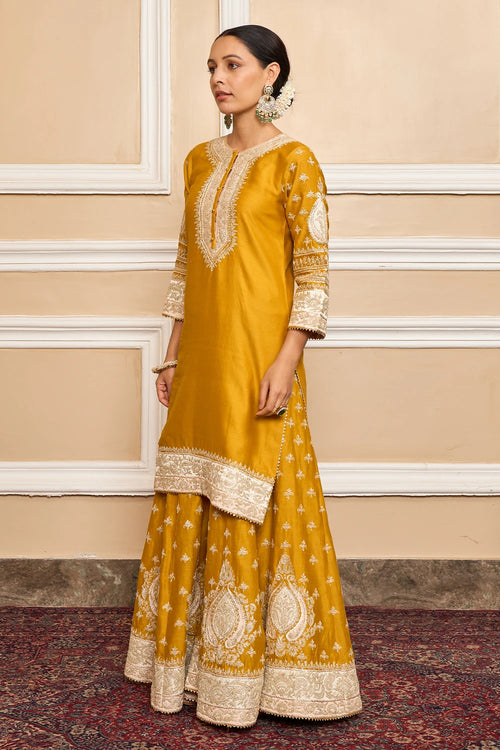 Raina Glaze Mustard Kurta with Sharara and Dupatta