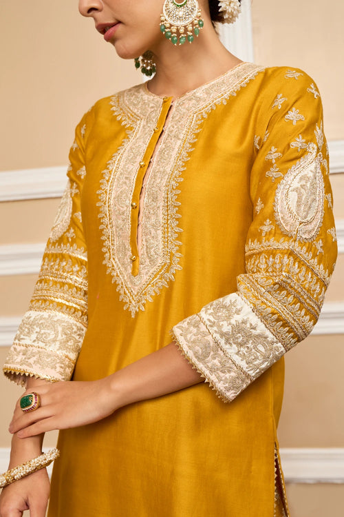 Raina Glaze Mustard Kurta with Sharara and Dupatta